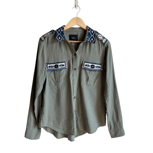 Rails Kona Sage Shirt Inca Embroidery Linen Blend Size Small - Picture 2 of 12